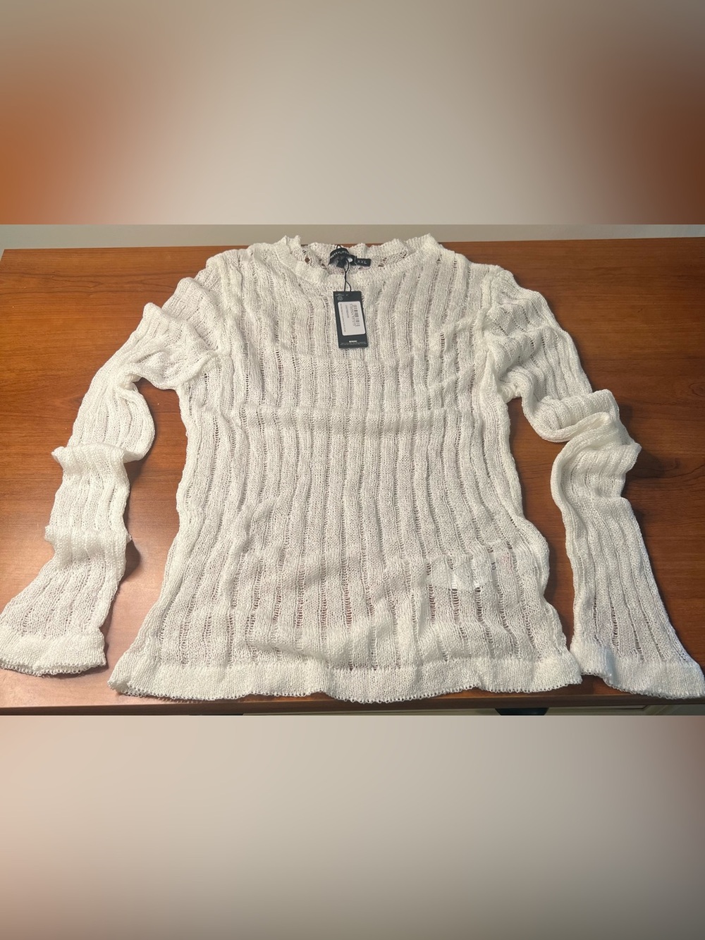 NWT PrettyLittleThing White Sheer Knit Long Sleeve Top (Size XXL)